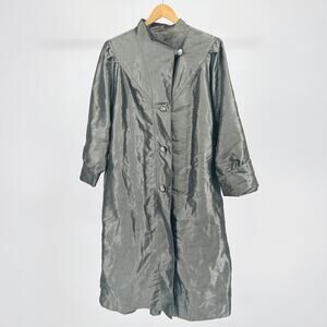 Vintage 80s Fashionbit Silver Nylon Minimalist Lightweight Trench Coat
